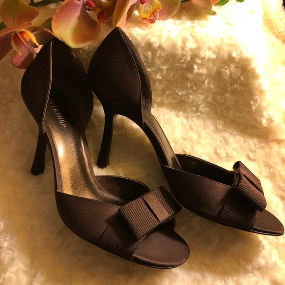 Chocolate Brown Satin Peep Toe (Size 8.5) - Picture 3 of 13